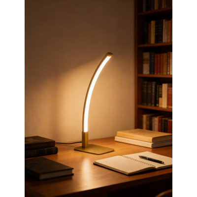 Lampe de table moderne incurvée à DEL avec gradation continue et 3 températures de couleur, lampe de chevet en aluminium et en fer pour la chambre à coucher, le salon ou le bureau