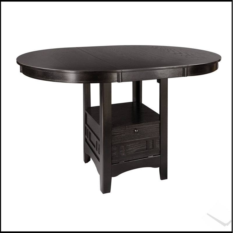 Table de salle à manger à hauteur de comptoir en cerisier foncé avec rallonge et base de rangement pour une élégance traditionnelle