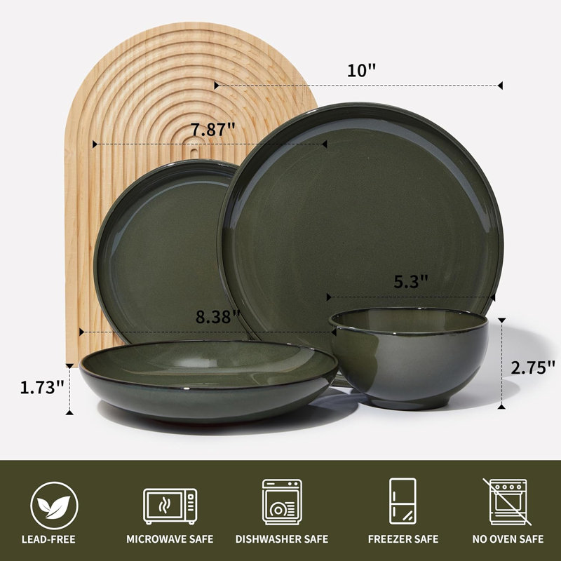 Service de table 16 pièces pour 4 personnes, Vert noirci