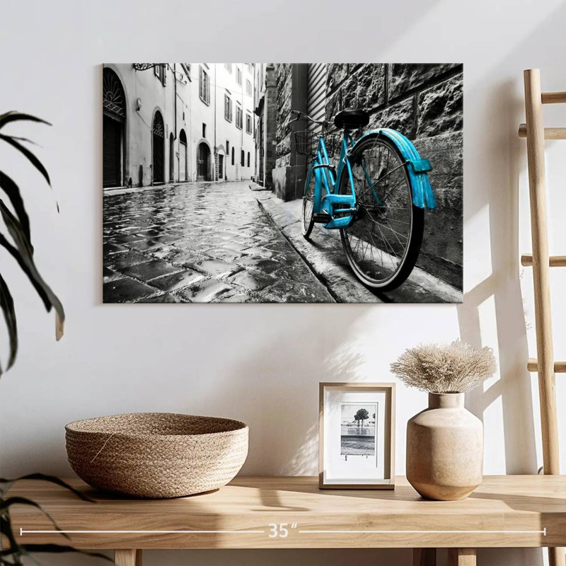 Mehar Retro Blue Bicycle, 16" H x 24" W