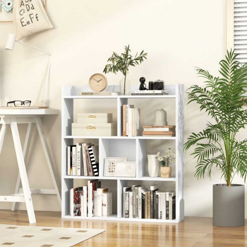 Costway 1 Pcs 7-cube Bookcase Open Storage Shelf With Anti-tipping Kits For Living Room, White
