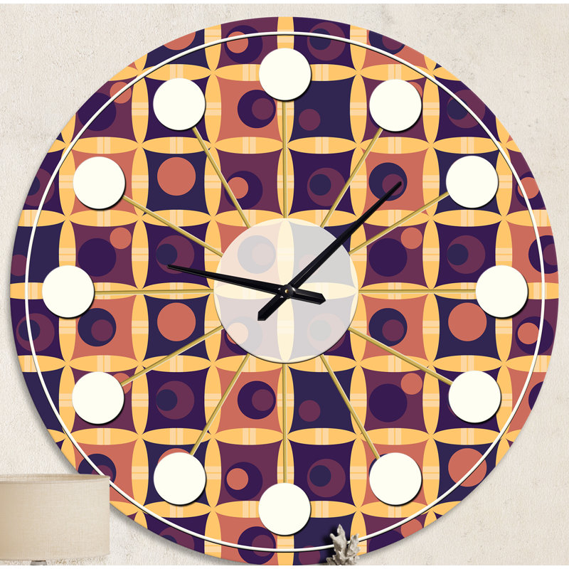 Grille rétro en orange - horloge murale moderne Mid-Century, Moyenne
