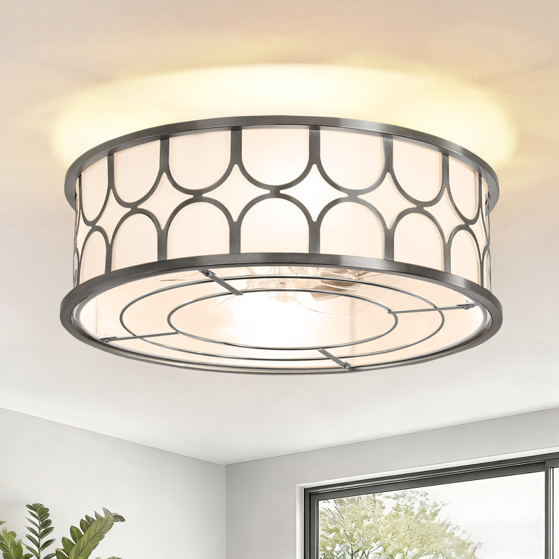 20" Modern Flush Mount Ceiling Fan With Light Kit And Remote Control, Silver