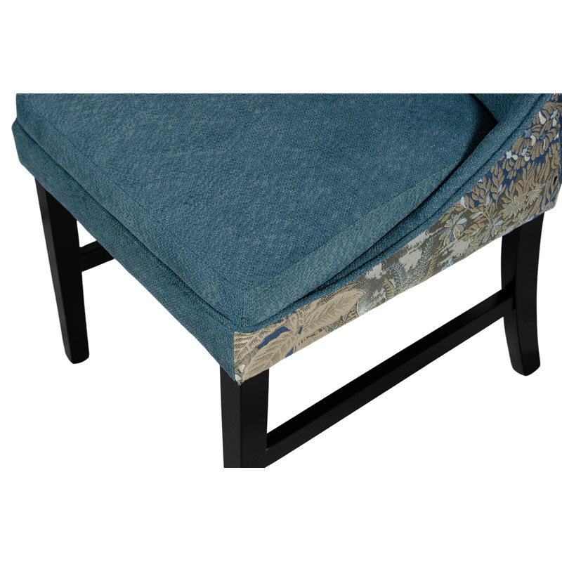 2 PCS High Back Dining Chair with Solid Rubber Legs and Floral-Patterned Back (Beige), Bleu
