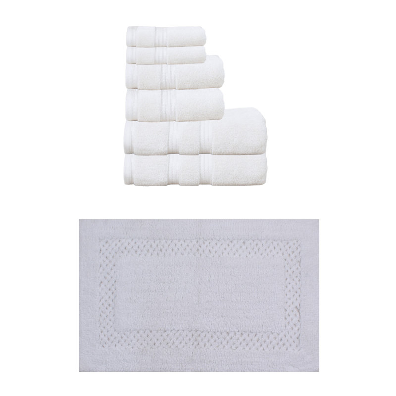 Ensemble de serviettes de bain et tapis de bain Bublitz Classy, Blanc, Ensemble de 6 serviettes de bain et 1 tapis de bai