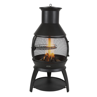 Chiminea, foyer extérieur au bois de 22 pouces, foyer sphérique en fer pour le barbecue et le réchauffement, foyer en bois avec grillage, manteau de cheminée et couvercle Chiminea antirouille, pour patio, jardin, cour