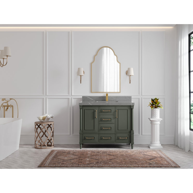 Aberdeen 42'' Single Bathroom Vanity with Top, Piatra Gray
