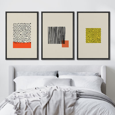 «Geometric Line Minimalist Abstract Lines Yellow Organic Modern Boho», reproduction d'art encadrée sur toile 3 pièces