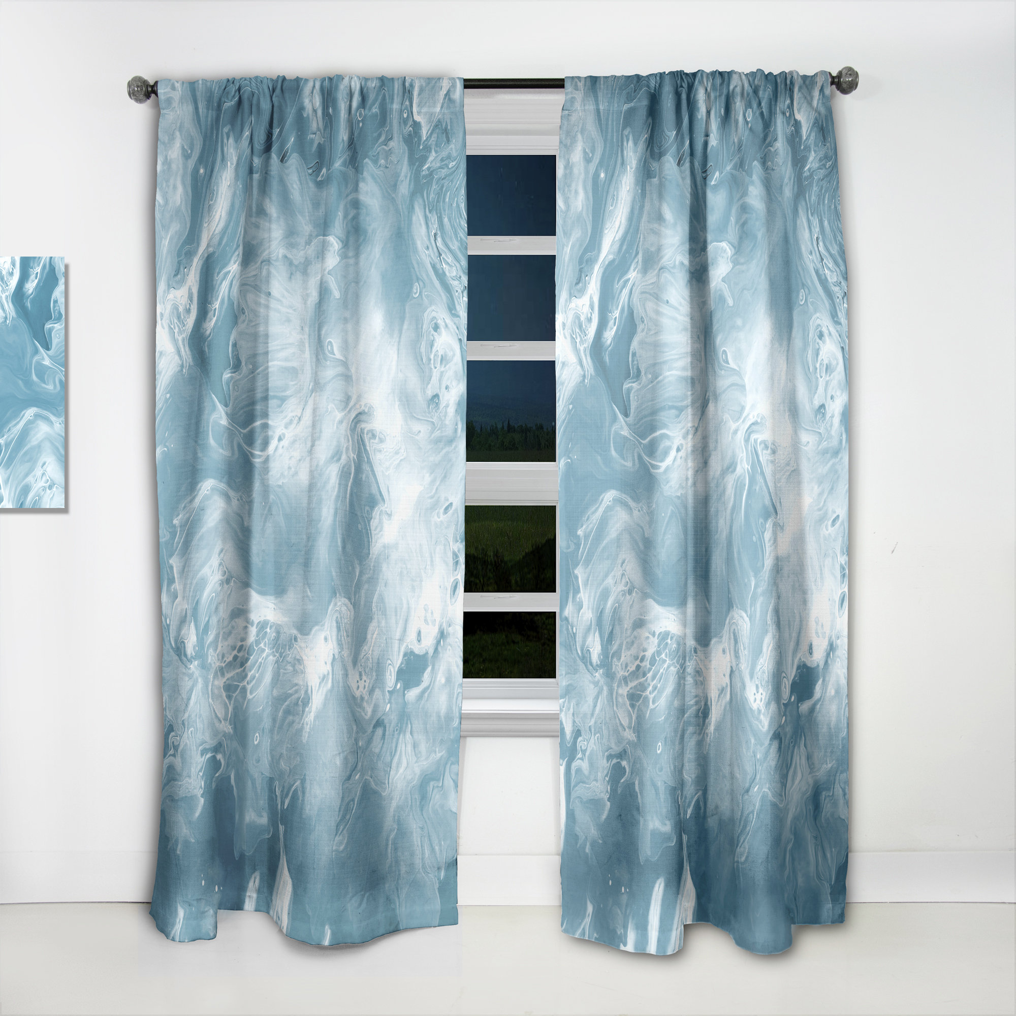 Orren Ellis Hooli Abstract Semi-Sheer Thermal Rod Pocket Single Curtain ...