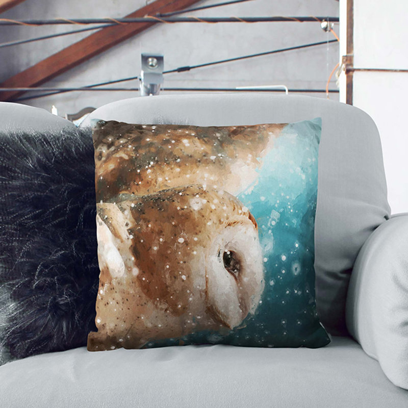 Barn Owl In The Snow In Abstract Square Throw Cushion, 55 x 55 cm