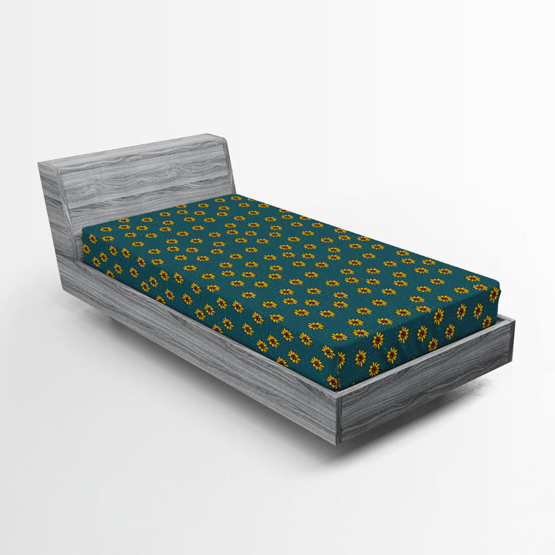 Ensemble de 2 draps-housses Ambesonne, Drap-housse de taille simple, Bleu sarcelle foncé, jaune / floral