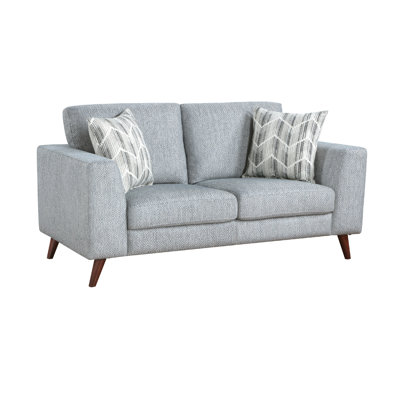 Ricca Loveseat With 2 Pillows, Blue Gray Chenille, Brown Legs, 64 Inch