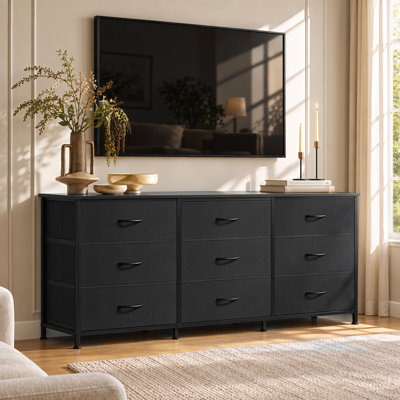 9-Drawer Dresser for Bedroom, 54" W TV Stand for TVs Up to 65 Inch, Storage Chest with Sturdy Steel Frame for Living Room, Hallway, Closet