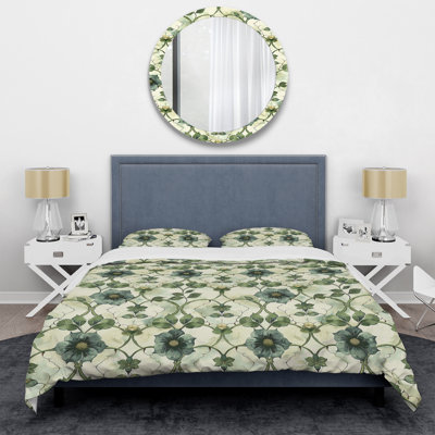Ensemble de housse de couette Green Green Beige Floral I - Modern