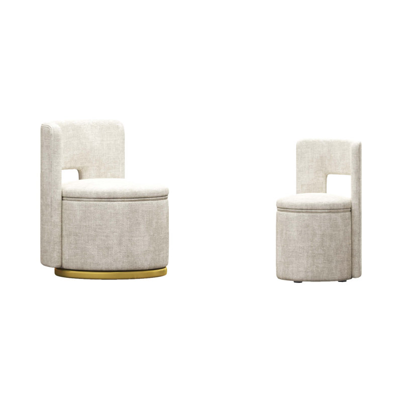 Storage Round Swivel Chair, Beige Chenille