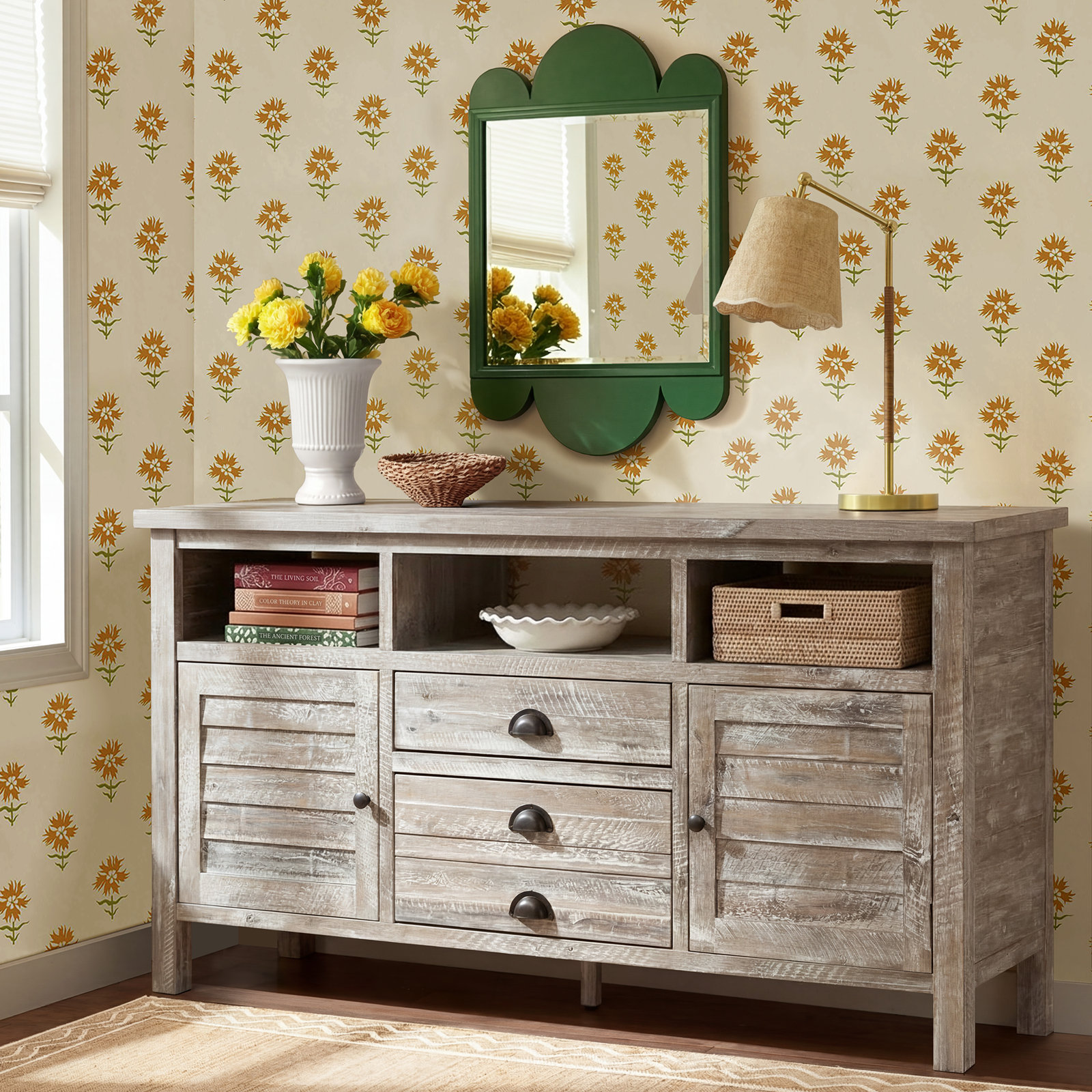 Castile Acacia TV Stand, Washed Gray, 60"