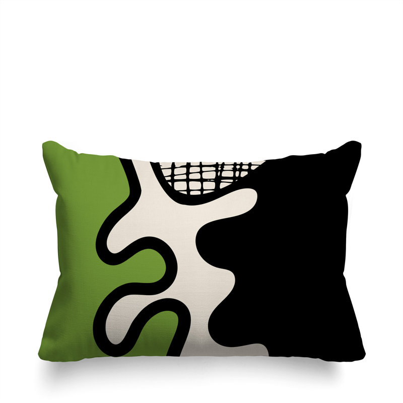 Oreiller rectangulaire réversible intérieur / extérieur Vido, Chartreuse / noir / blanc cassé, H 14 po x l 20 po