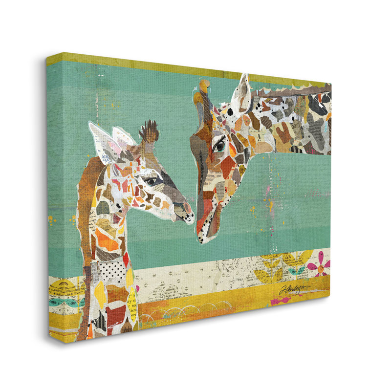 «Endearing Giraffe Family Layered Wildlife Animal Collage» par Traci Anderson - peinture sur toile tendue, Toile tendue