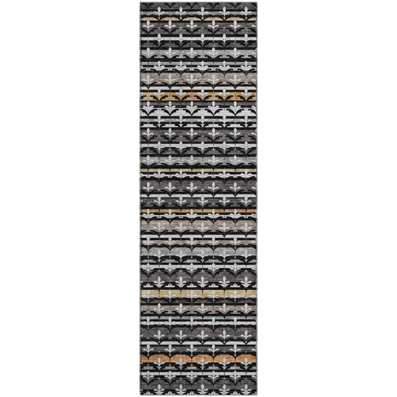 Tapis damassé de qualité supérieure Mayfield AMF2479, Noir, Tapis de couloir 2 pi 3 po x 7 pi 6 po