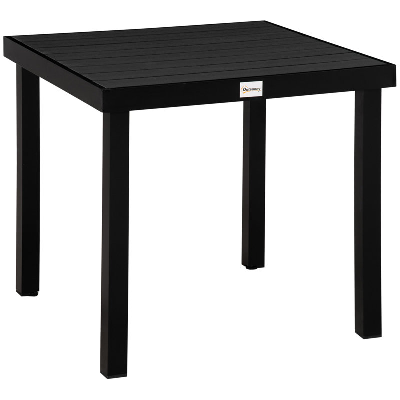 Table de salle à manger rectangulaire pour 6 personnes, table de patio rectangulaire avec trou pour parasol, structure en acier pour le jardin, balcon, noir