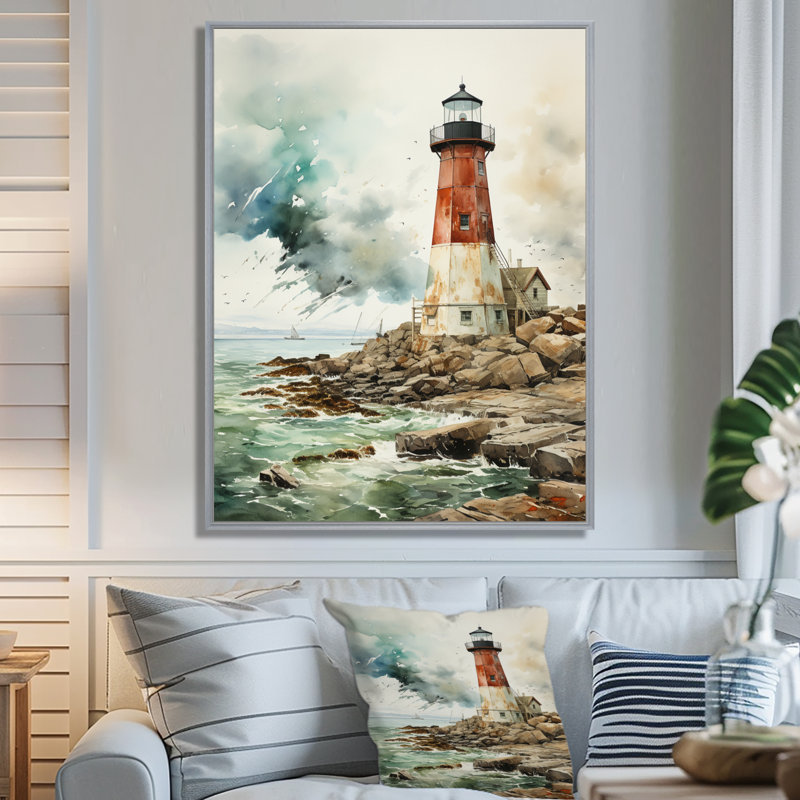 Phare rétro de Breckler - art mural V, 20" H x 12" W, Cadre photo blanc