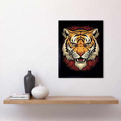 Aadya Tiger Head Old School USA Tattoo Ink Body Art Americana 50s - Single Picture Frame Print