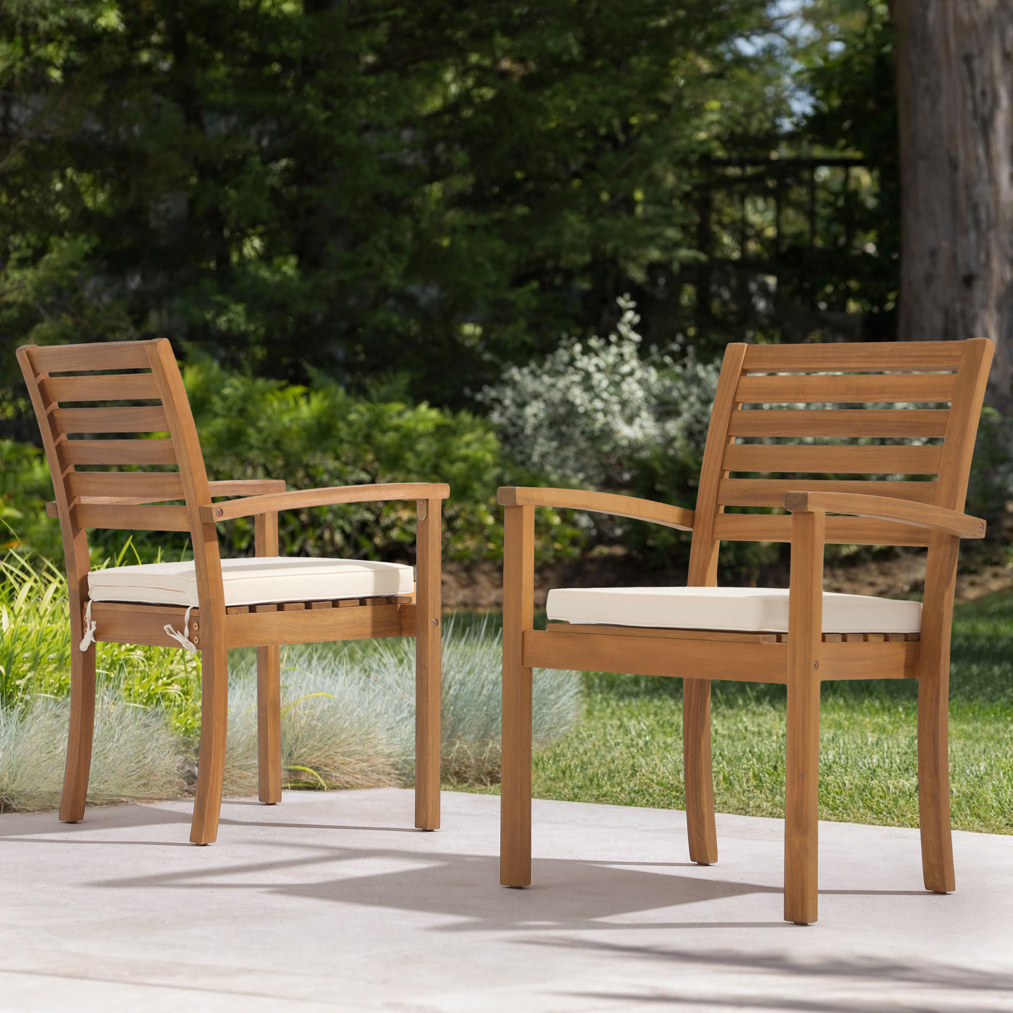 Red Barrel Studio® Acacia Outdoor Stackable Dining Armchair with Cushion & Reviews | Wayfair