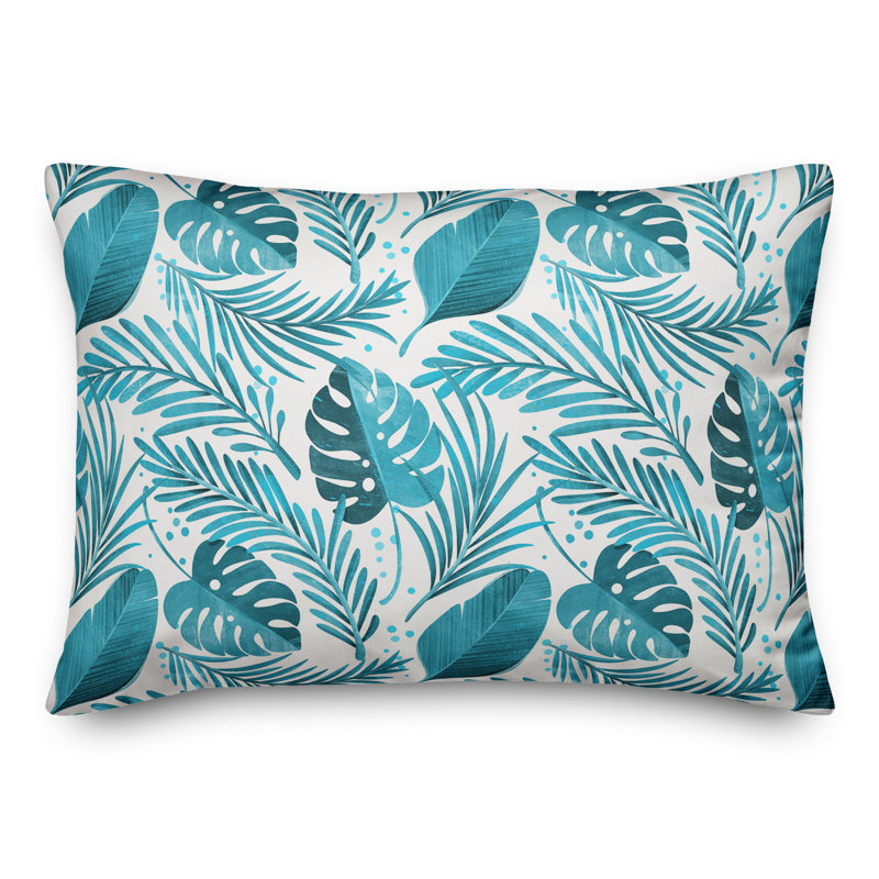  Coussin lombaire intérieur / extérieur Coastal Leaves, Polyester / Bourre en polyester, Sarcelle / blanc cassé