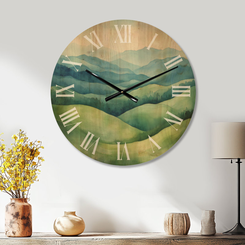 Très grande horloge murale en bois floral - Cool Mist Valley, Medium