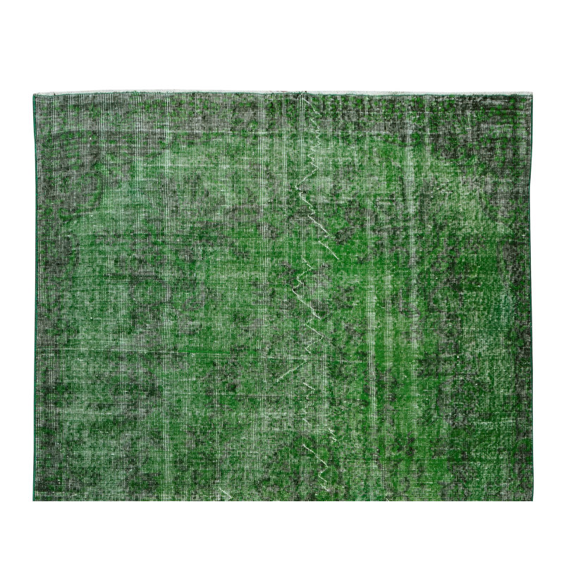 Tapis vert en laine noué à la main de 6 pi x 9,7 pi avec tapis turc pour intérieur moderne