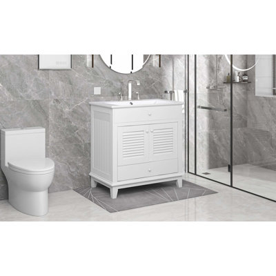 Meuble-lavabo 30 po avec lavabo, armoire de salle de bain avec deux portes et un tiroir