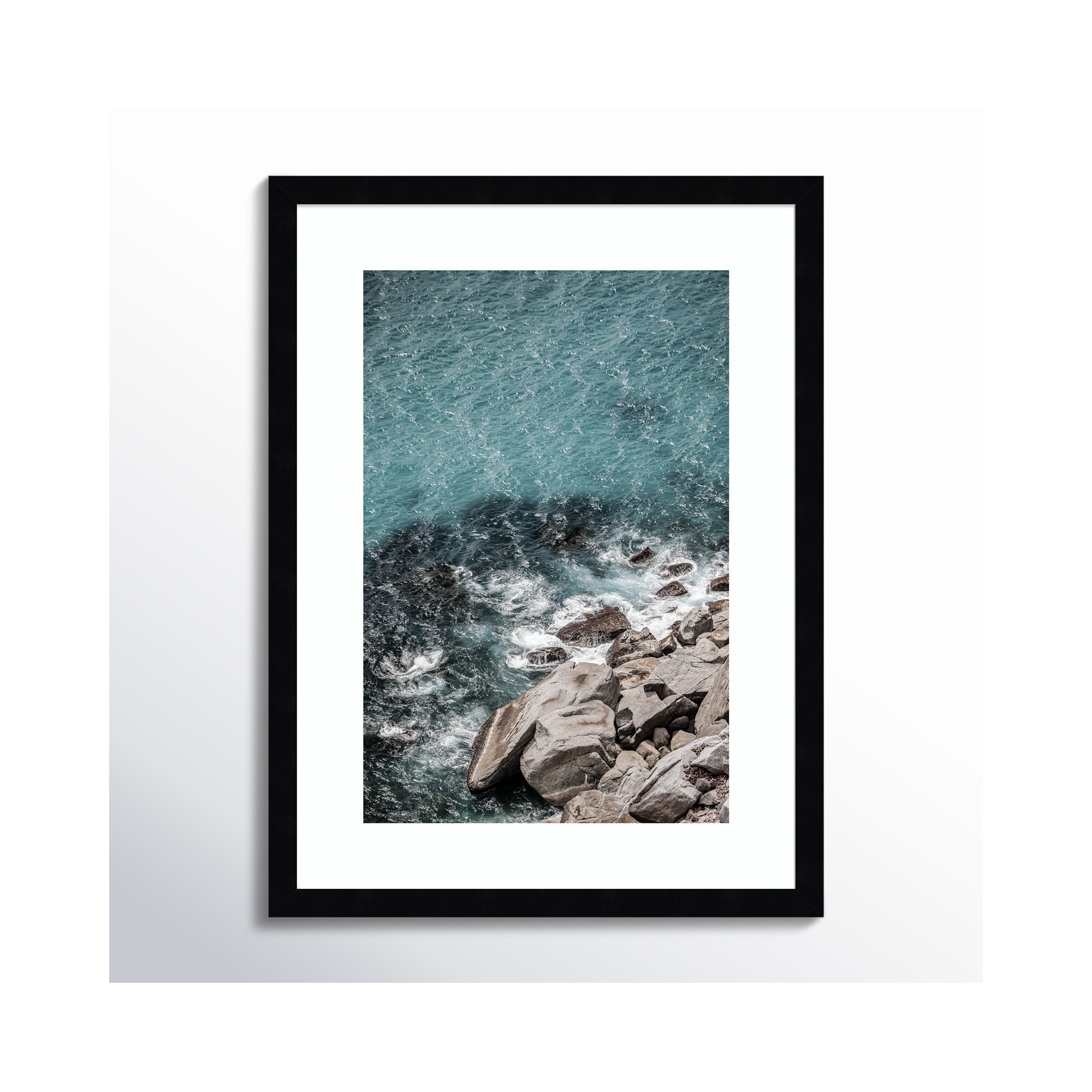 Aqua Sea Shores by Shot by Clint Wood Framed Wall Art Print, Black, 21" H x 16" W