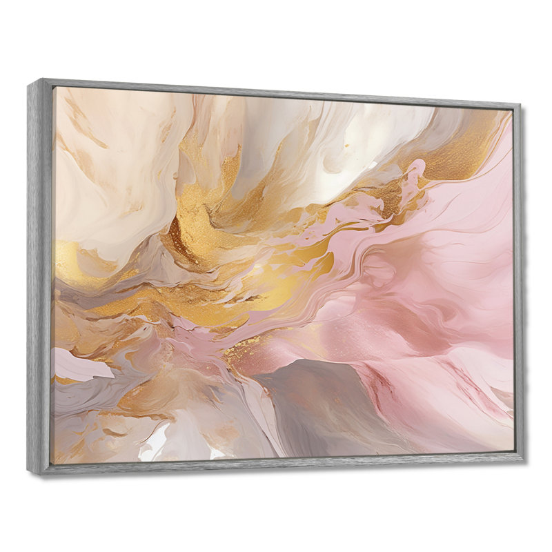 Exquis symphonie abstraite rose et pastel doré - peinture abstraite sur toile, art mural, H 12 po x l 20 po x P 1 po