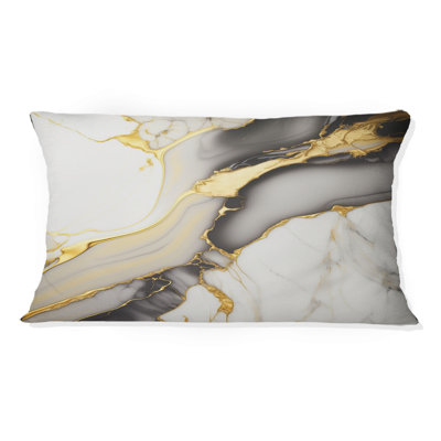 Coussin décoratif abstrait en marbre blanc et doré Abstract Geode II