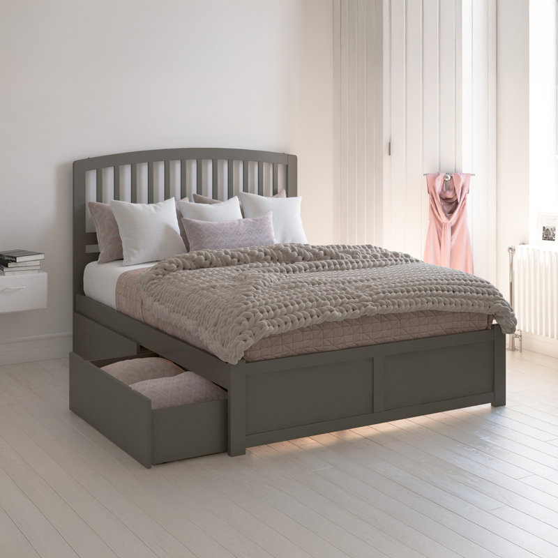Lit plateforme avec rangement en bois massif et pied de lit Florio, Grand, Gris