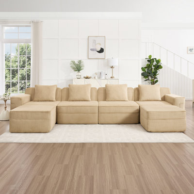 Modular Sectional Boneless Sofa, Cloud Sectional Couch With Deep Seat, Modern Modular Sofa Couch With Throw Pillows And Movable Ottoman, Corduroy Fabric