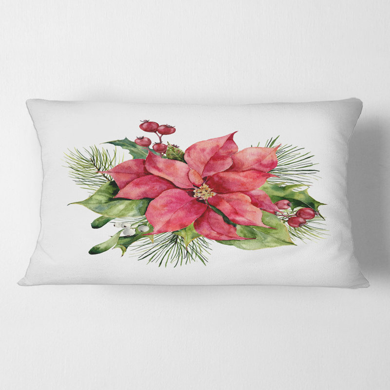Housse et insert de coussin rectangulaire Holly Mistletoe Berries and Christmas Fir Branch I