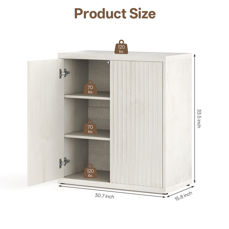 31’’ Sideboard Storage Cabinet With Doors & Shelves, White Oak