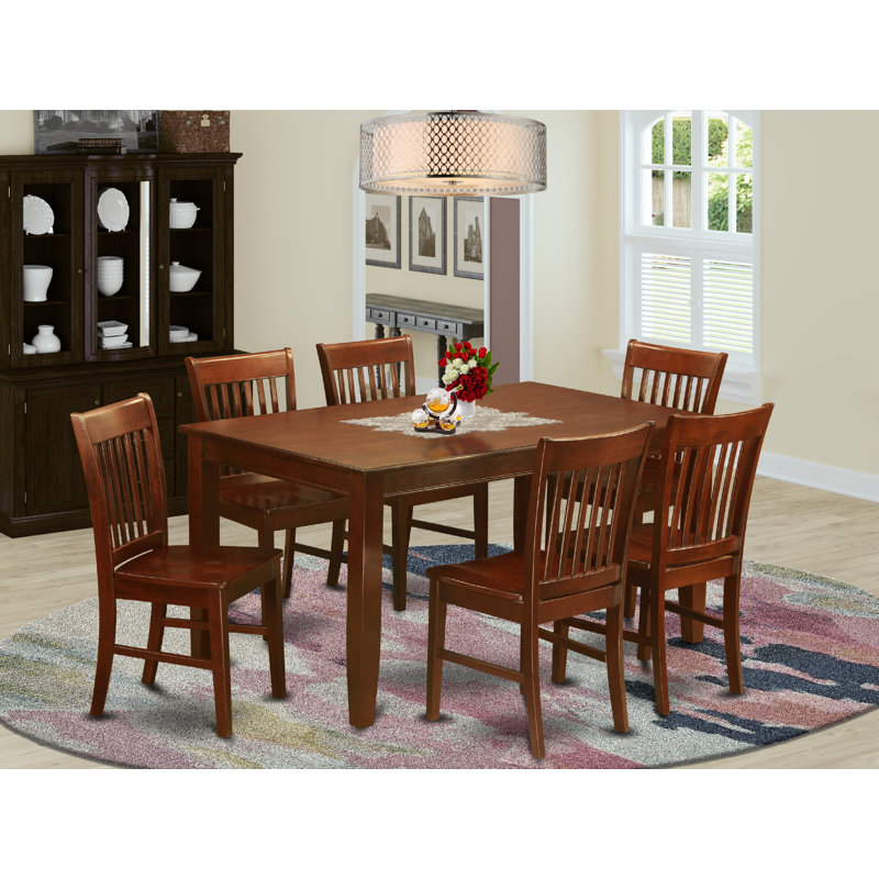 7 Piece Dining Set Consist of a Rectangle Solid Wood Table and 6 Kitchen Room Chairs, Mahogany, 7 Pieces: 1 Table, 6 Chairs