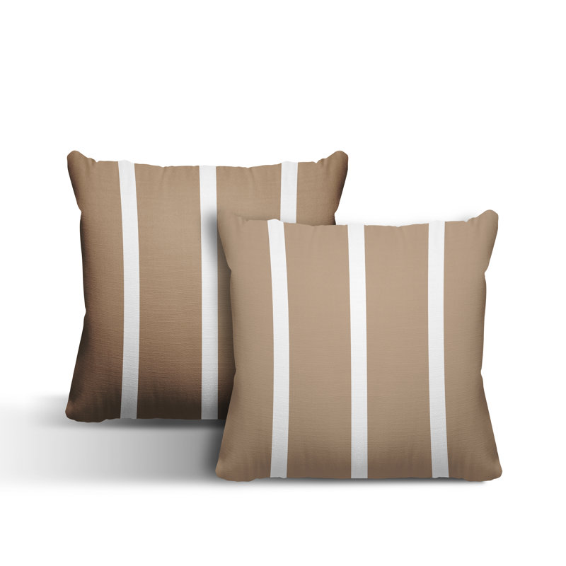  Coussin décoratif intérieur / extérieur à rayures, Beige, L 17 po x H 17 po