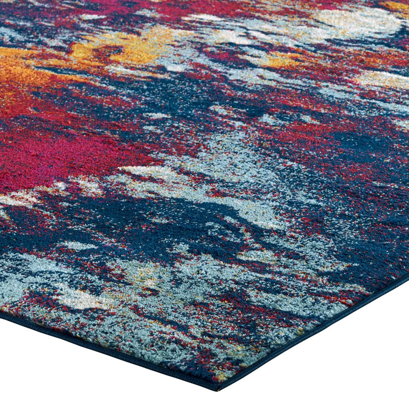 8' x 10' Blue and Orange Abstract Synthetic Area Rug