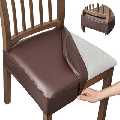 Waterproof Seat Covers For Dining Room Chairs Set Of 4, 21 Inches Pu Leather Dining Chair Cover Removable Washable Chair Protctor Cover, Rear Covers (PU-Coffee)