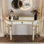 Console 47 po en demi-lune avec miroir en verre cannelé avec tiroir en cristal, argent ou or, convenant au vestiaire, au vestibule de la chambre à coucher, à la construction robuste, au tiroir à bords arrondis et au verre, doré