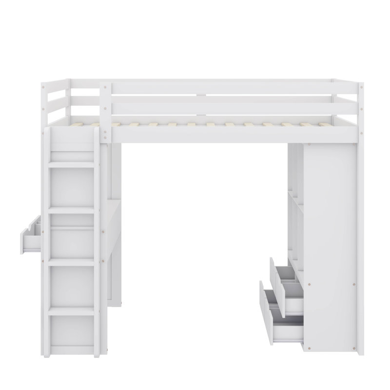 Lit mezzanine avec grandes tablettes Jonavan, Simple, Blanc