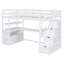 Lit mezzanine simple avec bureau et tablettes, deux tiroirs intégrés, escalier de rangement, blanc