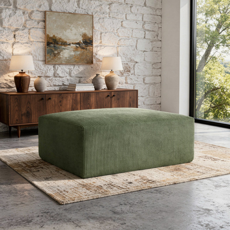 Repose-pieds rembourré en velours côtelé vert - entièrement comprimé, aucun assemblage requis, Vert