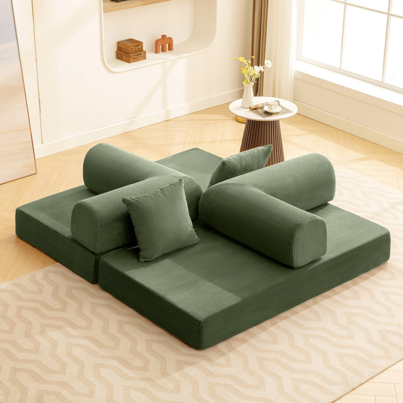 Canapé-lit en velours côtelé Adonia, H 26,8 po x l 63 po x P 35,5 po, Vert olive