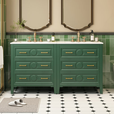  Ensemble de meuble-lavabo autoportant 60 po avec 3 tiroirs, 60 po, vert