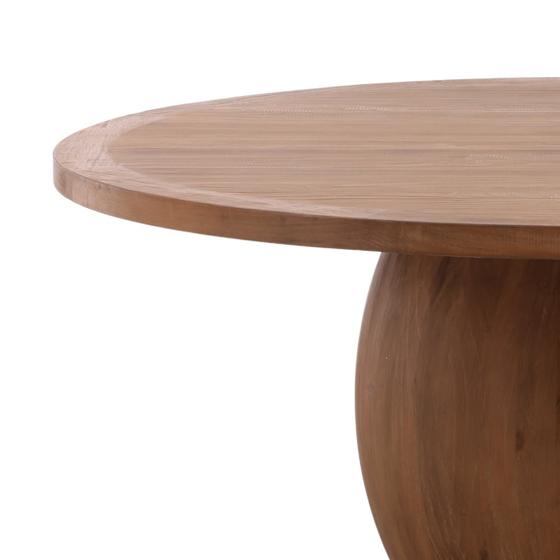 Belize 72" Round Reclaimed Pine Modern Dining Table with Ball Pedestal Base, Brown