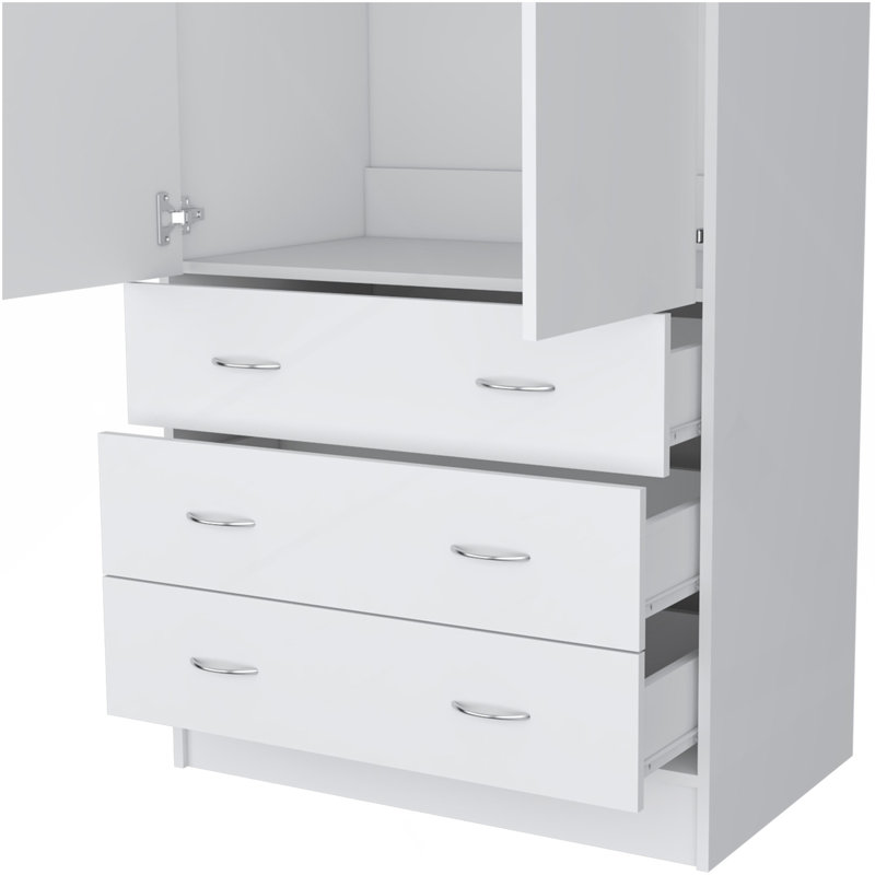 Armoire H 71 po, avec 2 portes, 3 tiroirs et 1 barre à vêtements, blanc, Blanc